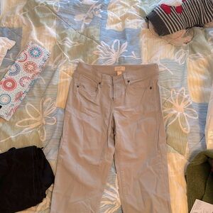 Olive pants that hit right around the ankle